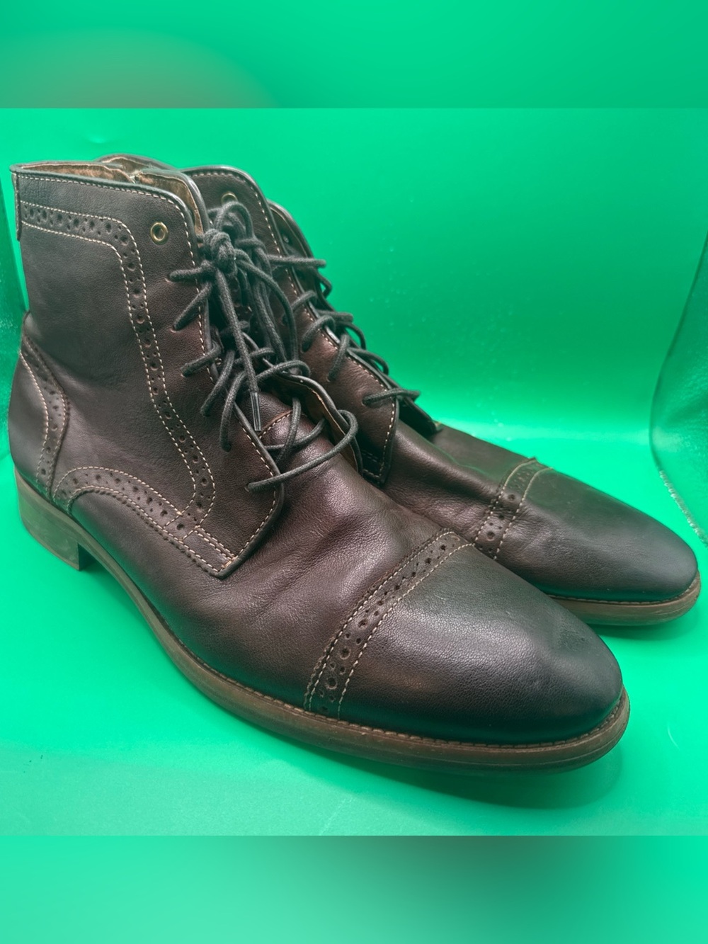 Johnston & Murphy Mens Cap Toe Full Zip Boots Dark Brown Sheepskin Leather 11
